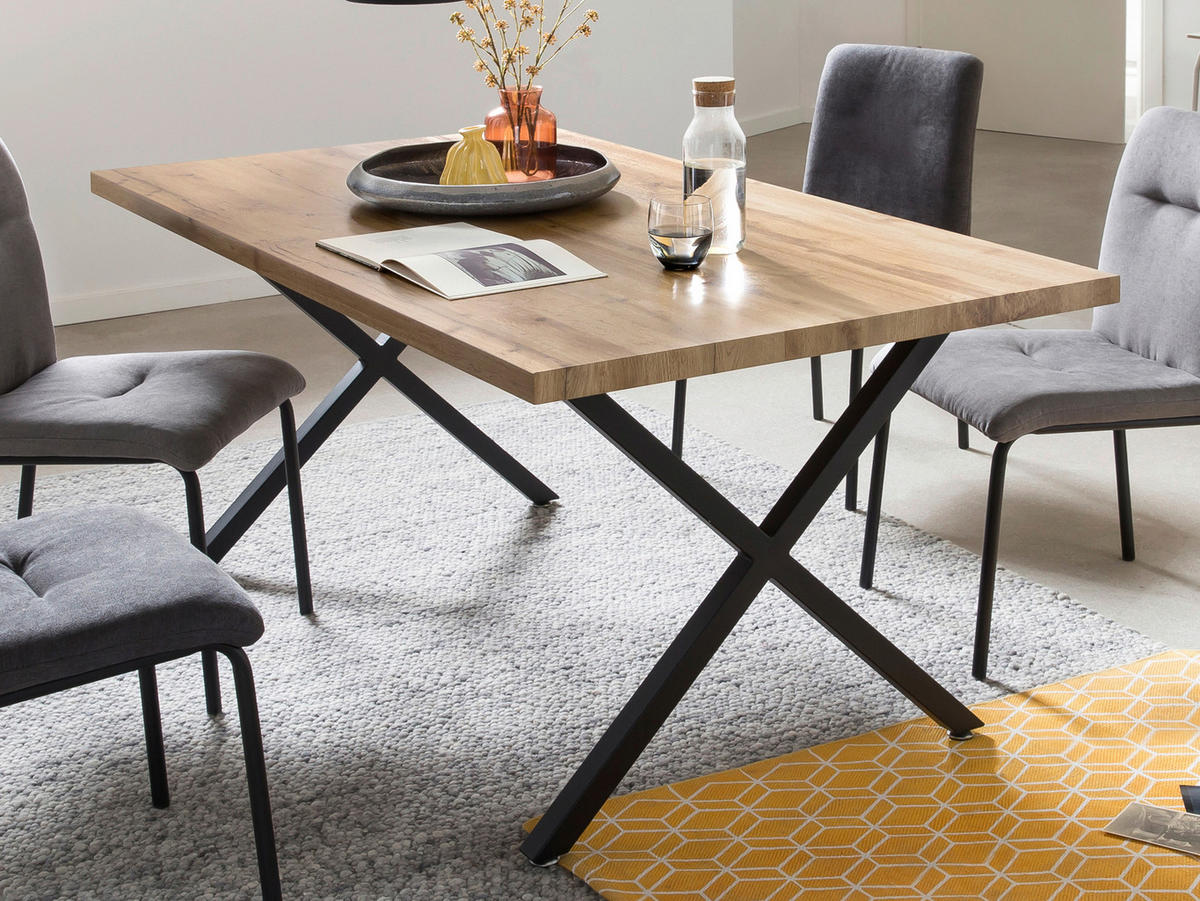 ESSTISCH rechteckig Naturfarben, Schwarz  - Schwarz/Naturfarben, Design, Holzwerkstoff/Metall (160/90/75cm) - Livetastic