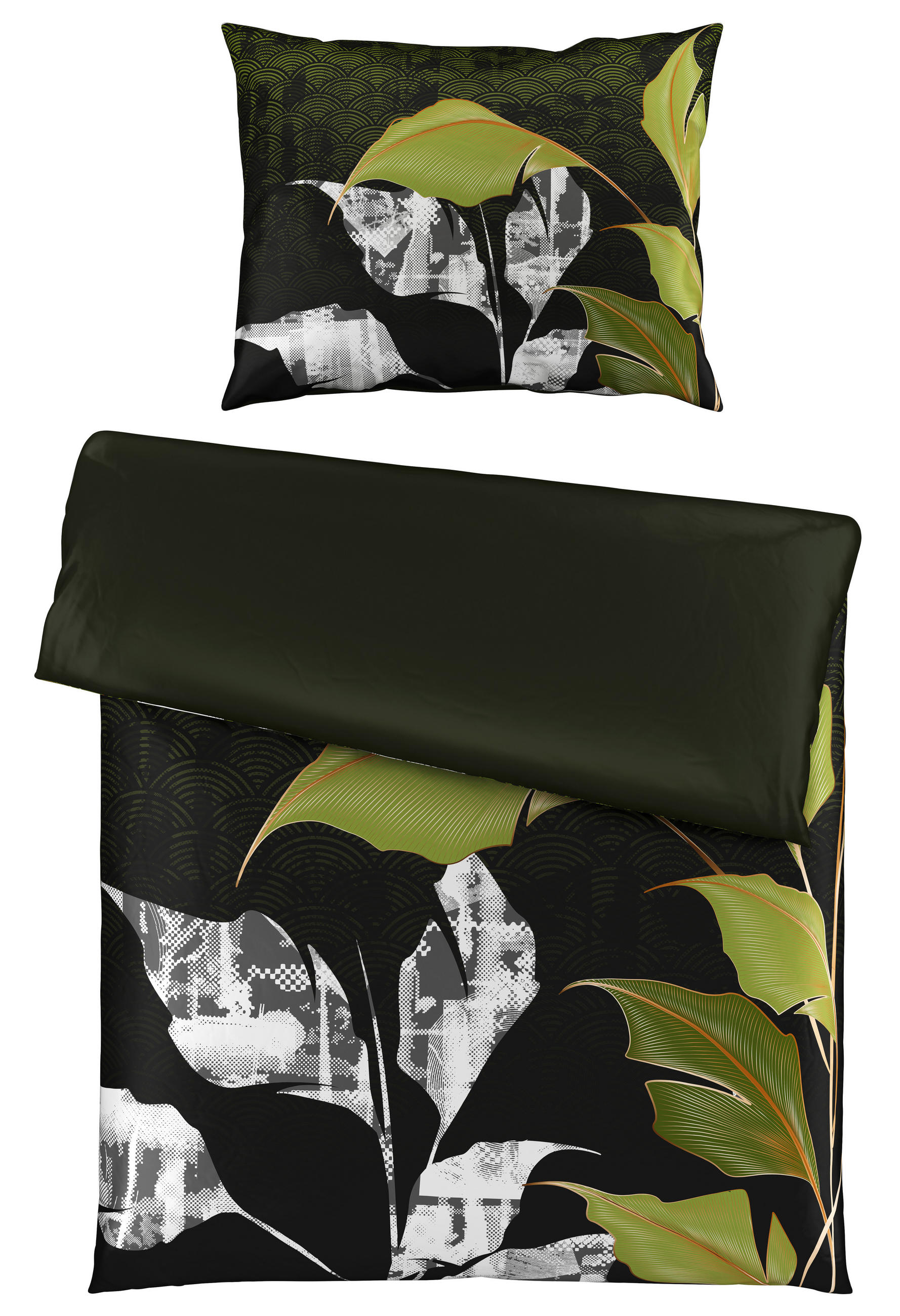 OBOUSTRANNÉ POVLEČENÍ, satén, zelená, černá, 140/200 cm - černá/zelená, Konvenční, textil (140/200cm) - Esposa