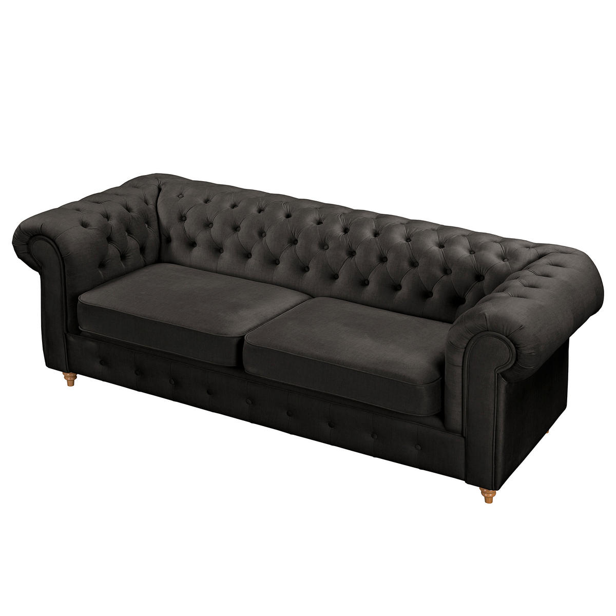 3-SITZER-SOFA Mikrofaser Anthrazit  - Anthrazit/Braun, Design, Holz/Textil (218/75/91cm) - P & B