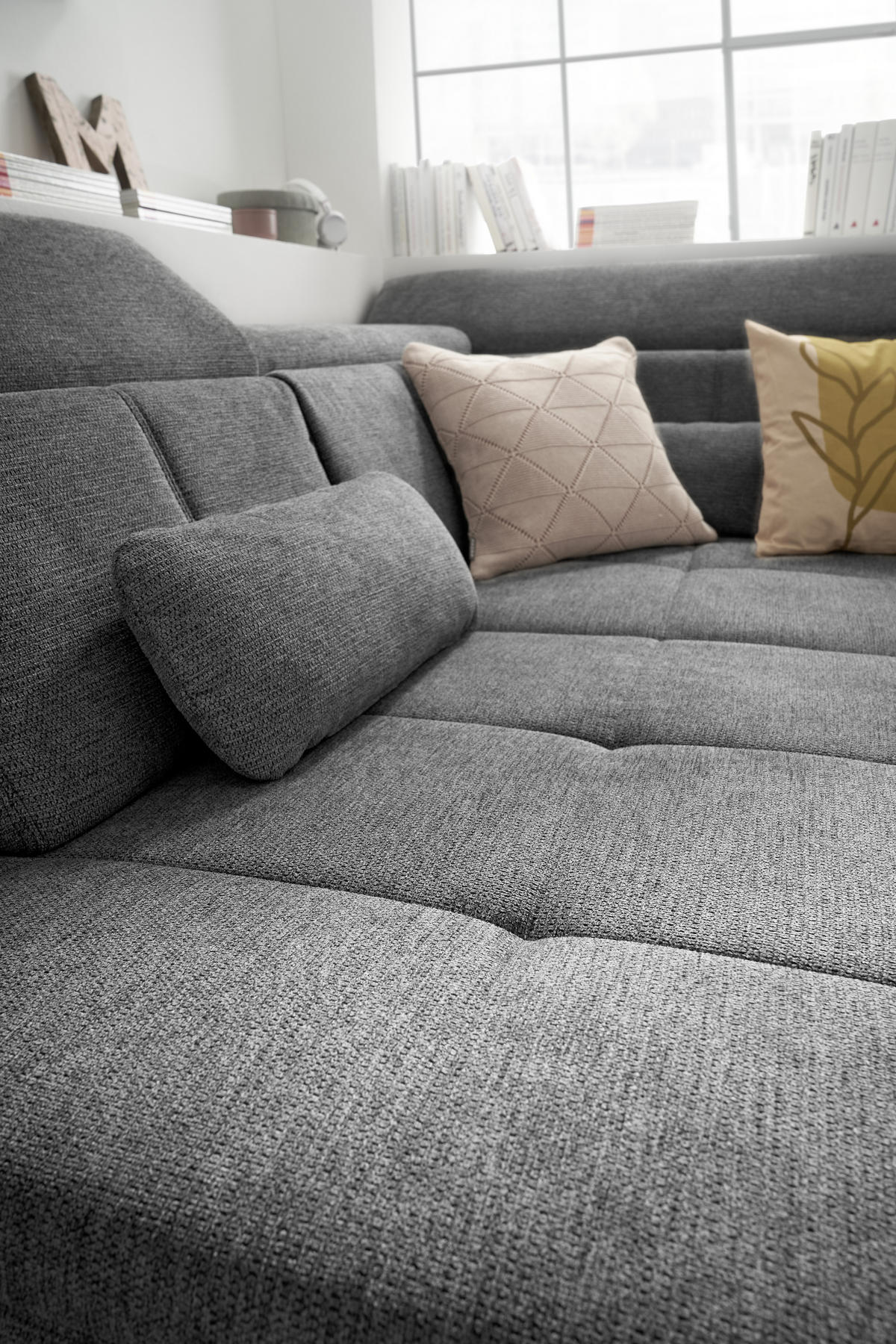ECKSOFA Anthrazit Webstoff  - Anthrazit/Schwarz, KONVENTIONELL, Textil/Metall (220/314cm) - SetOne by Musterring