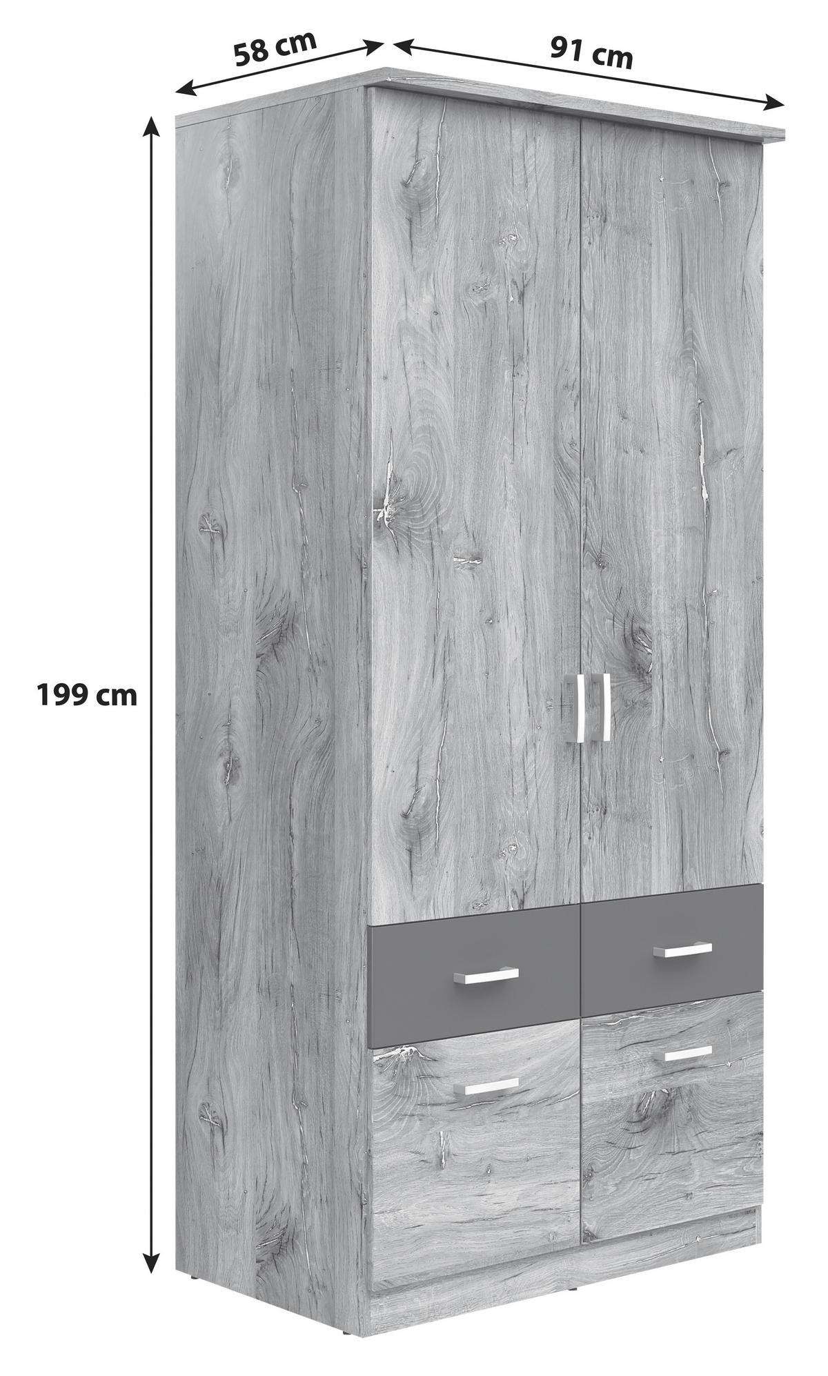 KLEIDERSCHRANK 91/199/58 cm 2-türig Graphitfarben, Eichefarben  - Eichefarben/Silberfarben, KONVENTIONELL, Holzwerkstoff/Kunststoff (91/199/58cm) - MID.YOU