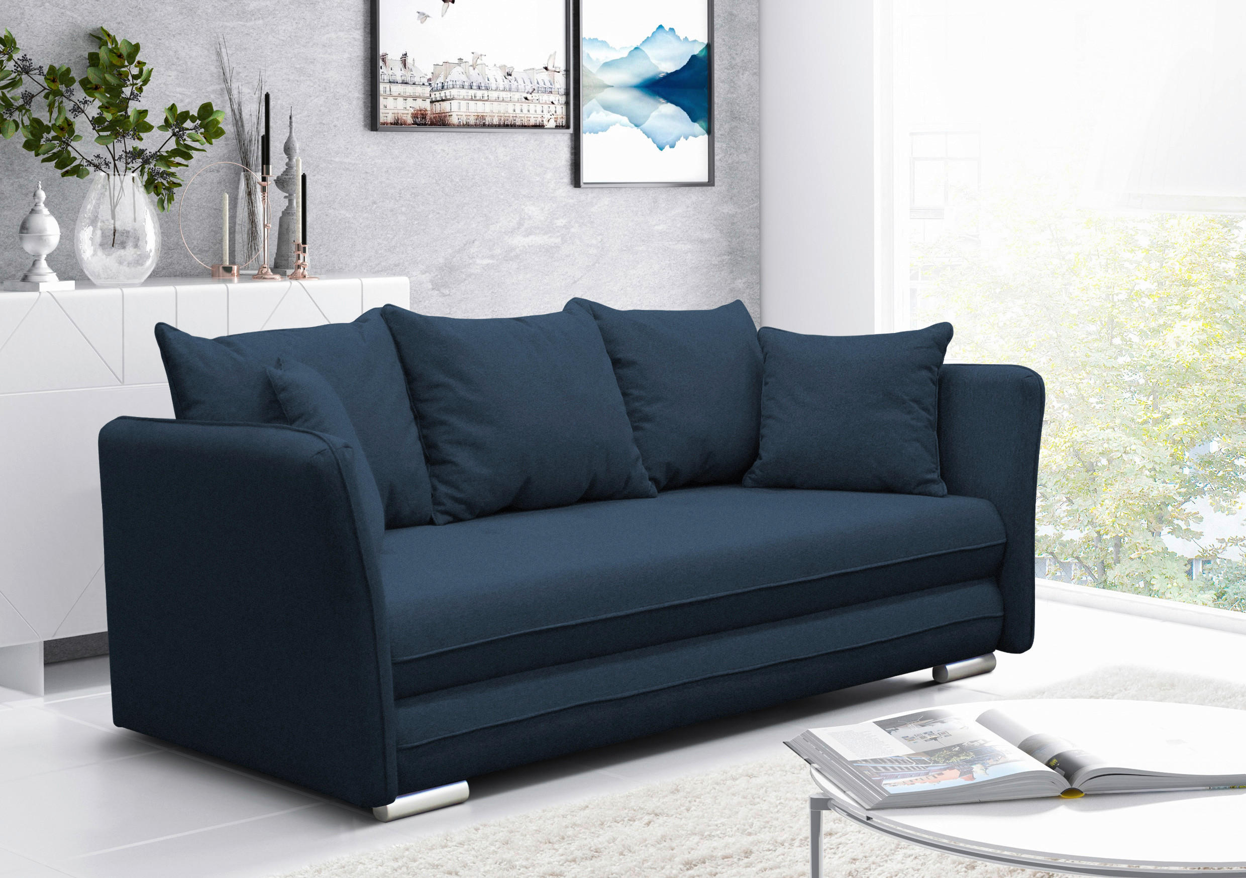 SCHLAFSOFA in Webstoff Blau  - Blau/Silberfarben, Design, Kunststoff/Textil (235/83/106cm) - MID.YOU