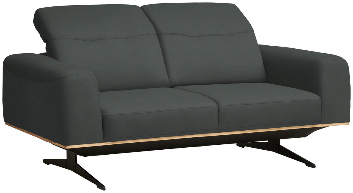 3-SITZER-SOFA in Echtleder Grau  - Schwarz/Grau, Design, Leder/Holz (205/76-97/102cm) - Novel