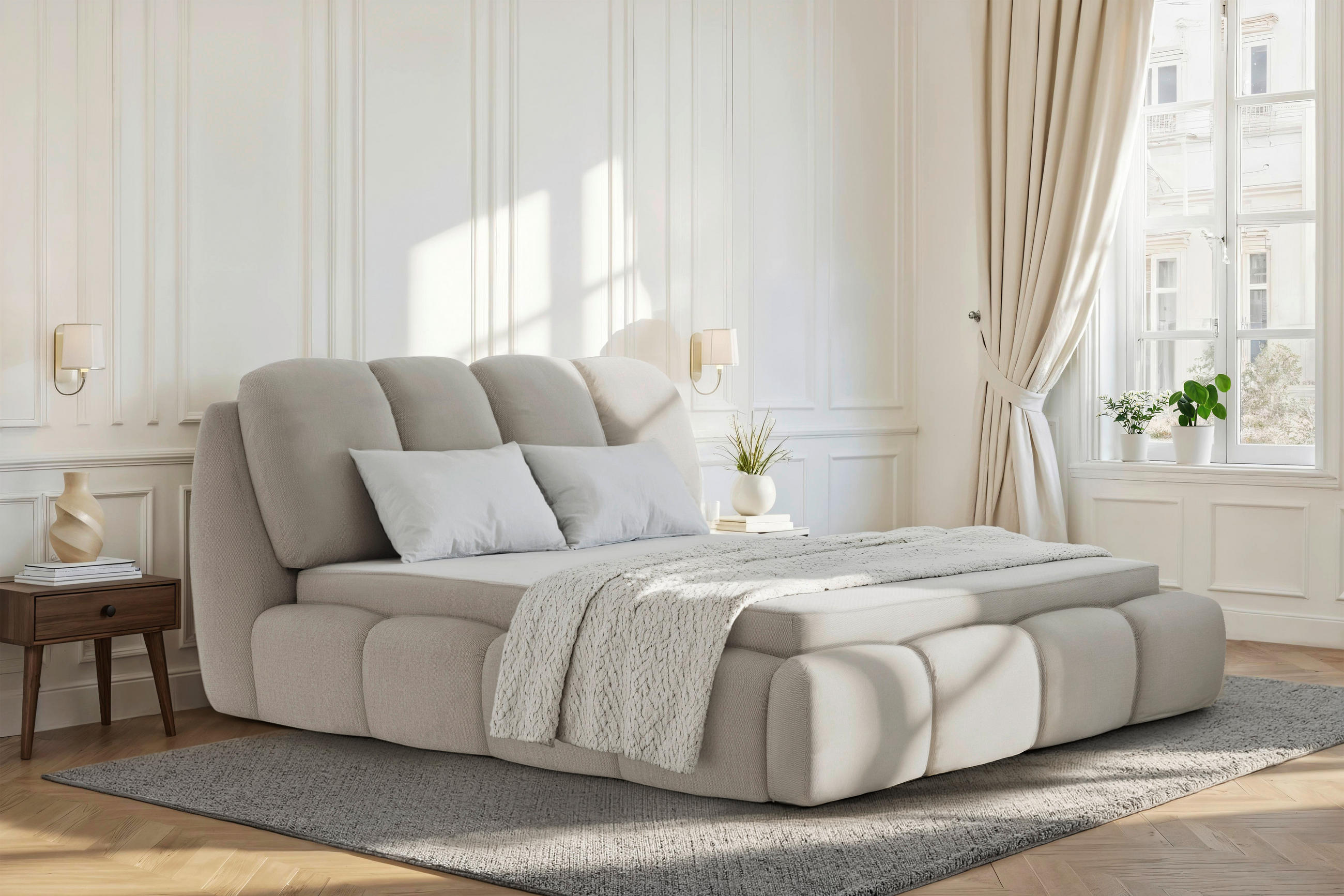 POLSTERBETT 180/200 cm,  in Creme, gepolstertes Kopfteil, Lattenrost, Bettkasten,  - Creme/Schwarz, Design, Holz/Kunststoff (180/200cm) - Chameo