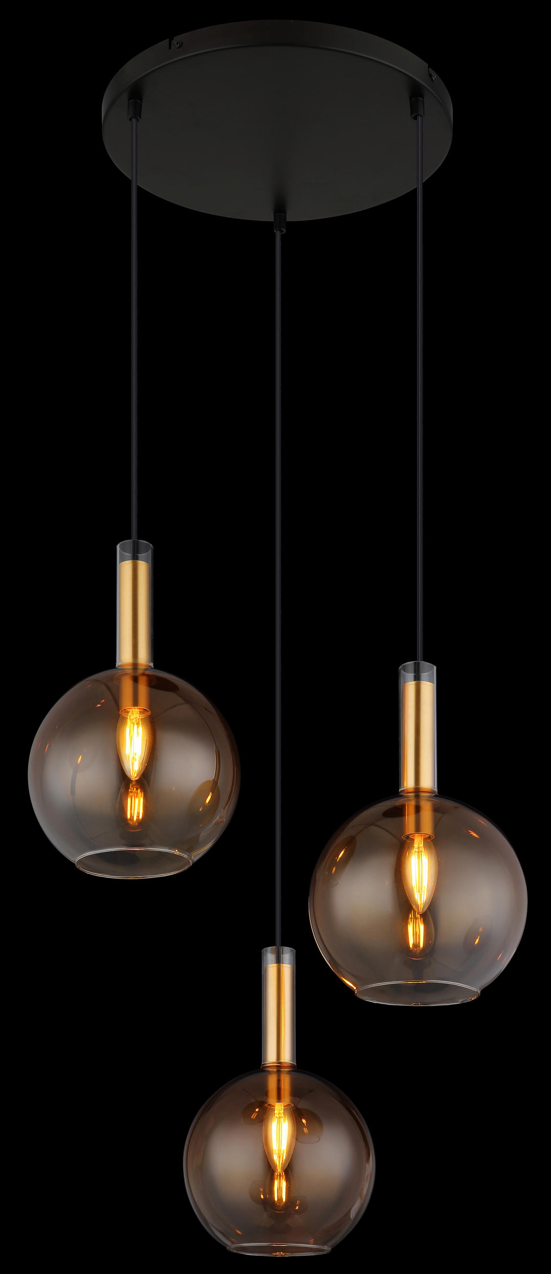 HÄNGELEUCHTE 51/150 cm    - Messingfarben/Schwarz, Konventionell, Glas/Kunststoff (51/150cm) - Globo