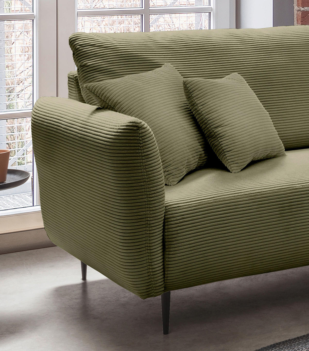 ECKSOFA in Cord Olivgrün  - Schwarz/Olivgrün, Design, Textil/Metall (256/294cm) - Livetastic