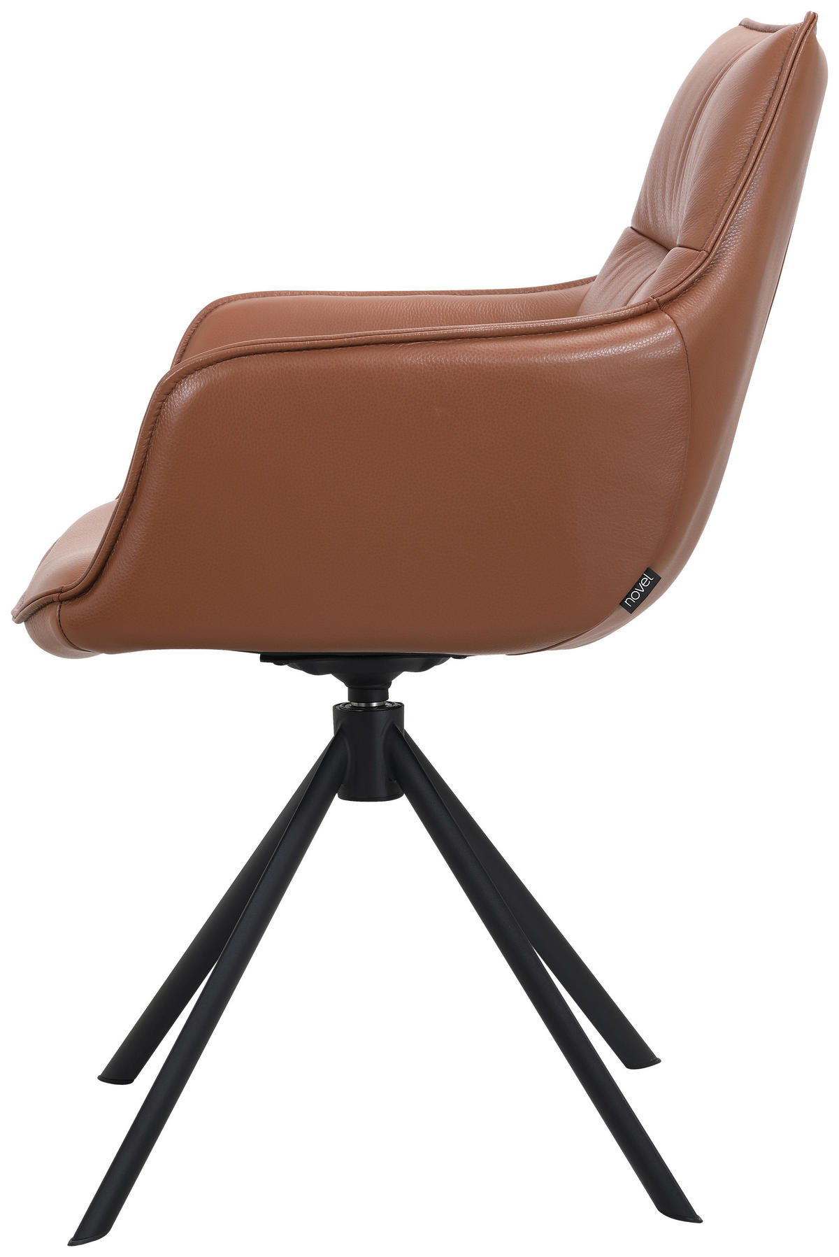 ARMLEHNSTUHL  in Eisen Echtleder pigmentiert  - Cognac/Schwarz, Design, Leder/Metall (60/89/63,5cm) - Novel