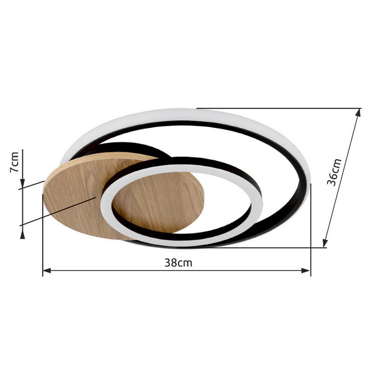 STROPNÍ LED SVÍTIDLO, 38/36/6.5 cm - tmavě hnědá/černá, Natur, kompozitní dřevo/plast (38/36/6.5cm) - Globo