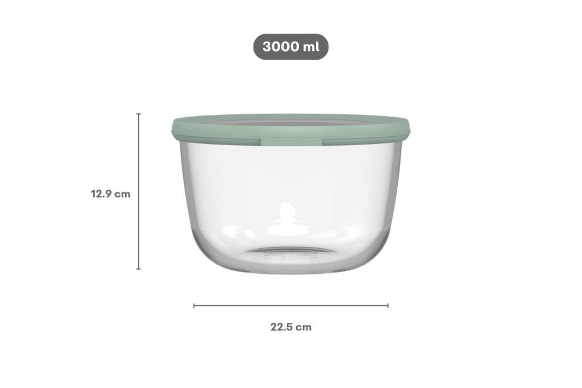 FRISCHHALTEDOSE Cirqula 3 L  - Klar/Salbeigrün, KONVENTIONELL, Glas/Kunststoff (22,5/12,9/23,5cm) - Mepal