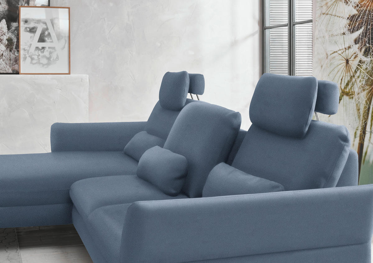 ECKSOFA in Velours Blau  - Blau/Schwarz, Design, Textil/Metall (179/306cm) - Beldomo System
