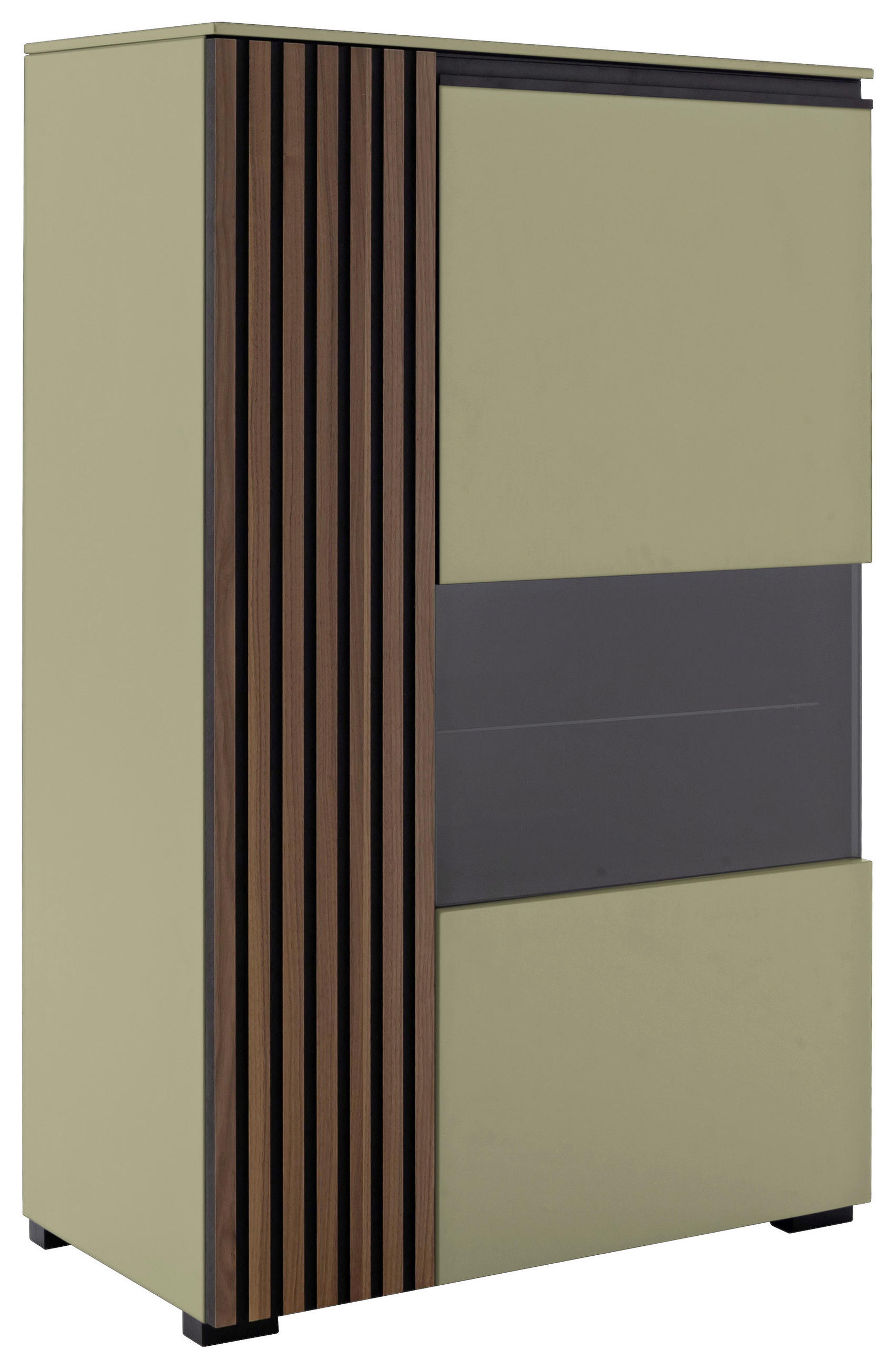 HIGHBOARD Nussbaumfarben, Schilfgrün  87/136/45 cm  - Schilfgrün/Anthrazit, Design, Glas/Holz (87/136/45cm) - Moderano