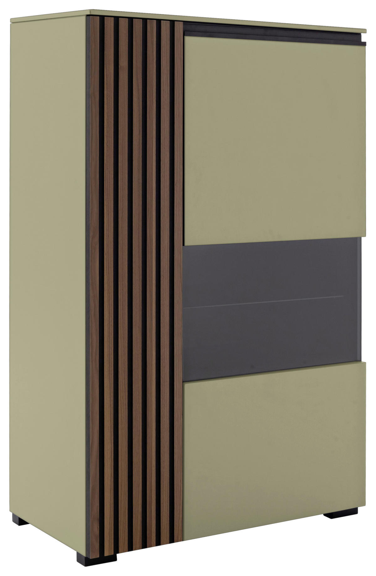 HIGHBOARD Nussbaumfarben, Schilfgrün  87/136/45 cm  - Schilfgrün/Anthrazit, Design, Glas/Holz (87/136/45cm) - Moderano