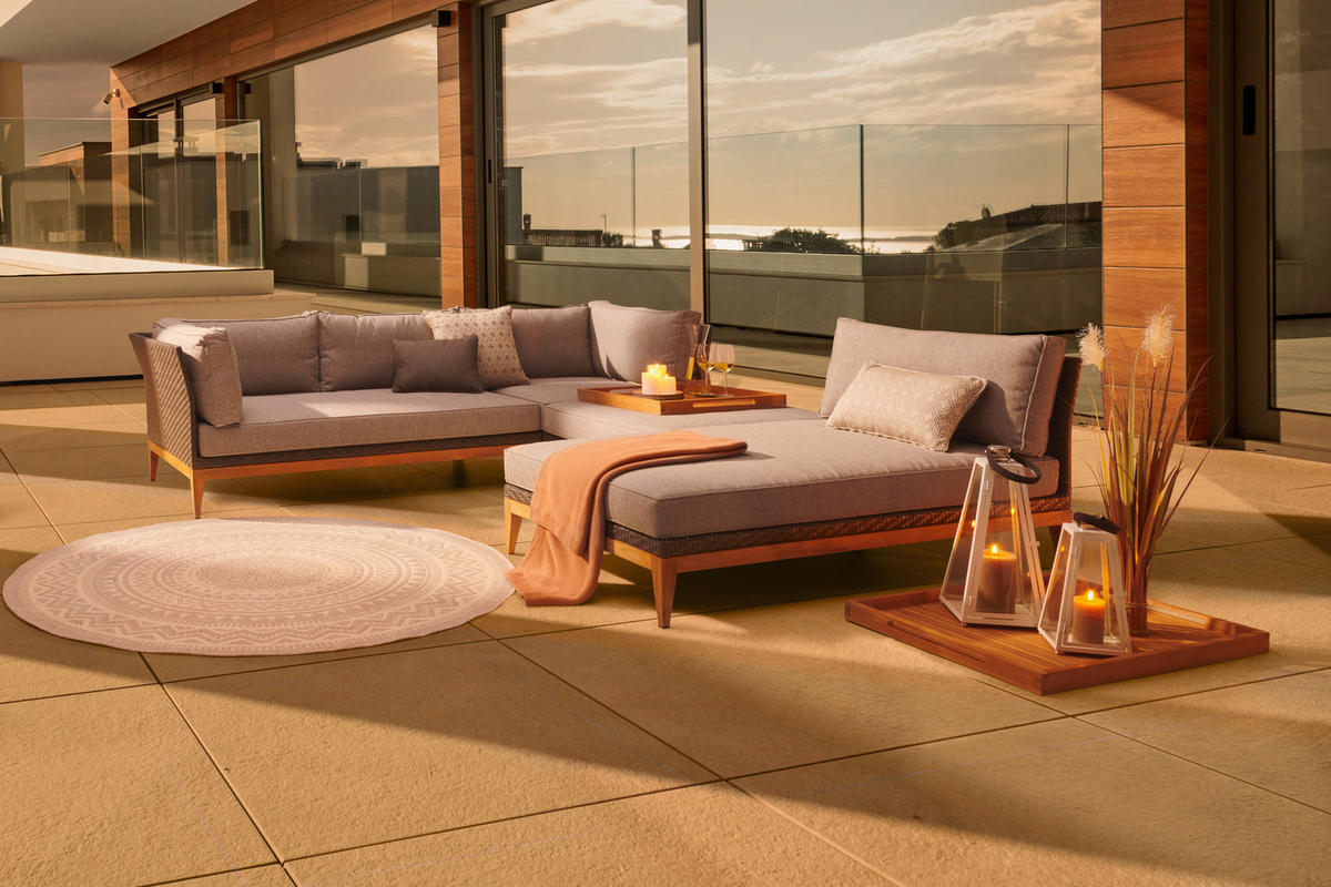 LOUNGEBETT  - Taupe/Teakfarben, Natur, Holz/Kunststoff (160/71/88cm) - Amatio