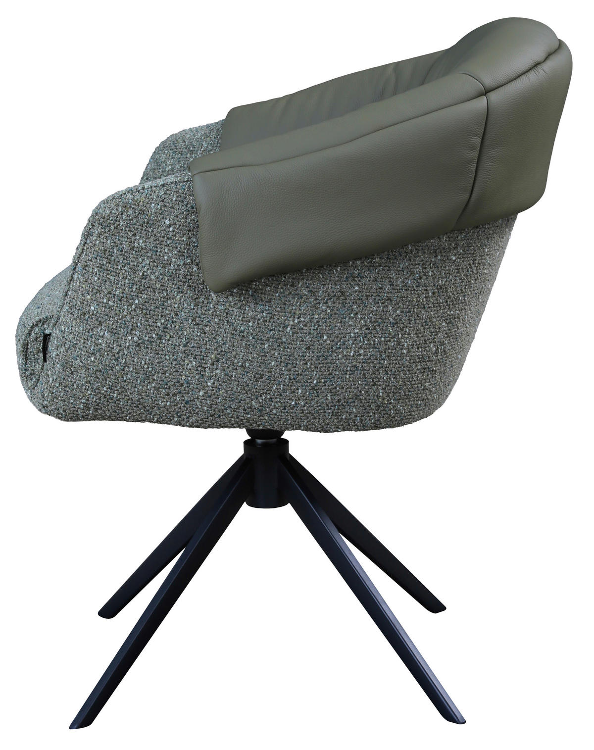 ARMLEHNSTUHL  Sitzfläche 360° drehbar, automatische Rückholfunktion Leinenoptik Echtleder  Grün, Schwarz  - Schwarz/Grün, Design, Leder/Textil (68,5/83/65,5cm) - Carryhome
