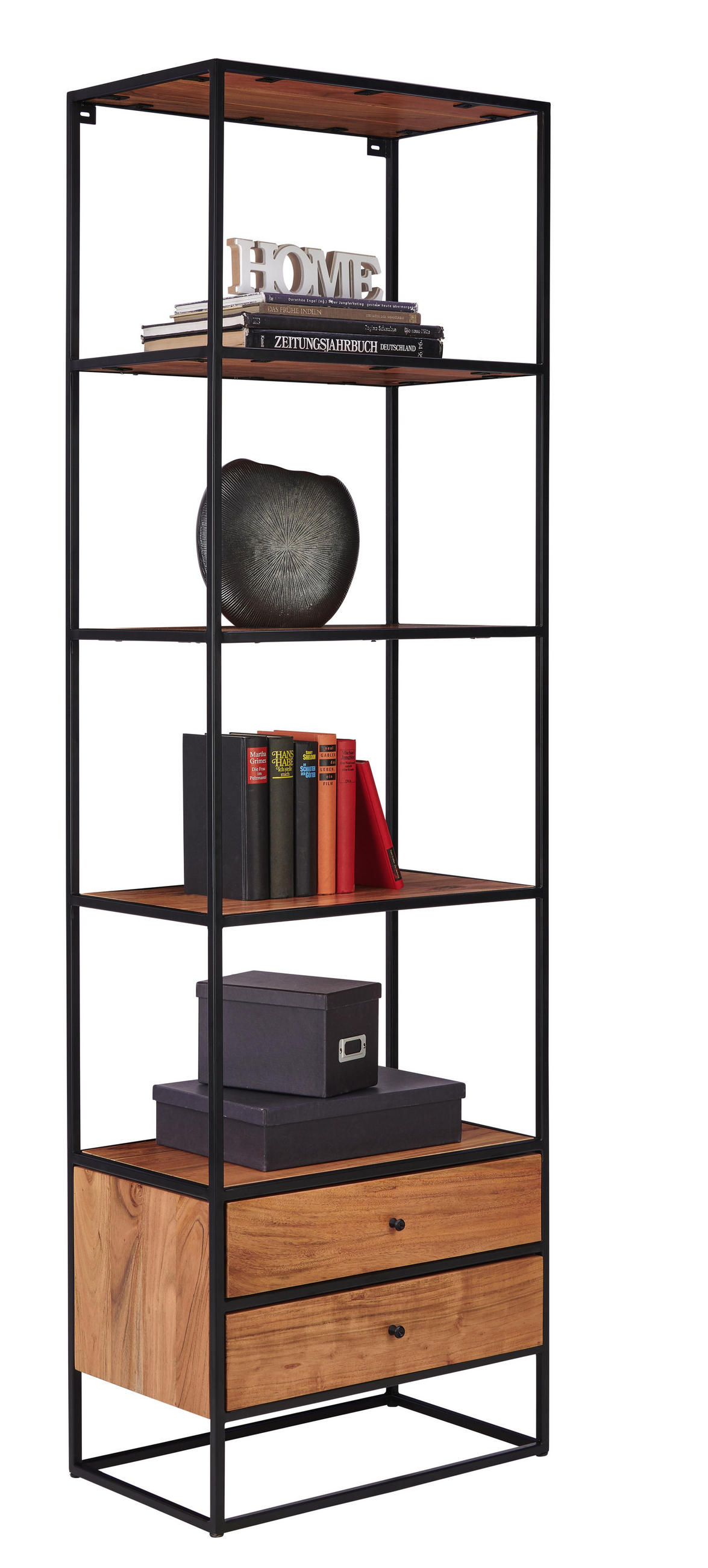 Regal 58/190/35 cm Schwarz, Akaziefarben