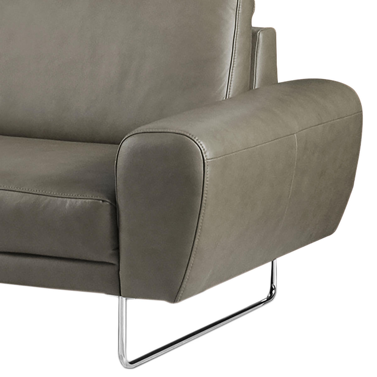 3-SITZER-SOFA Echtleder Grau  - Chromfarben/Grau, Design, Leder/Metall (207/85/92cm) - Livetastic