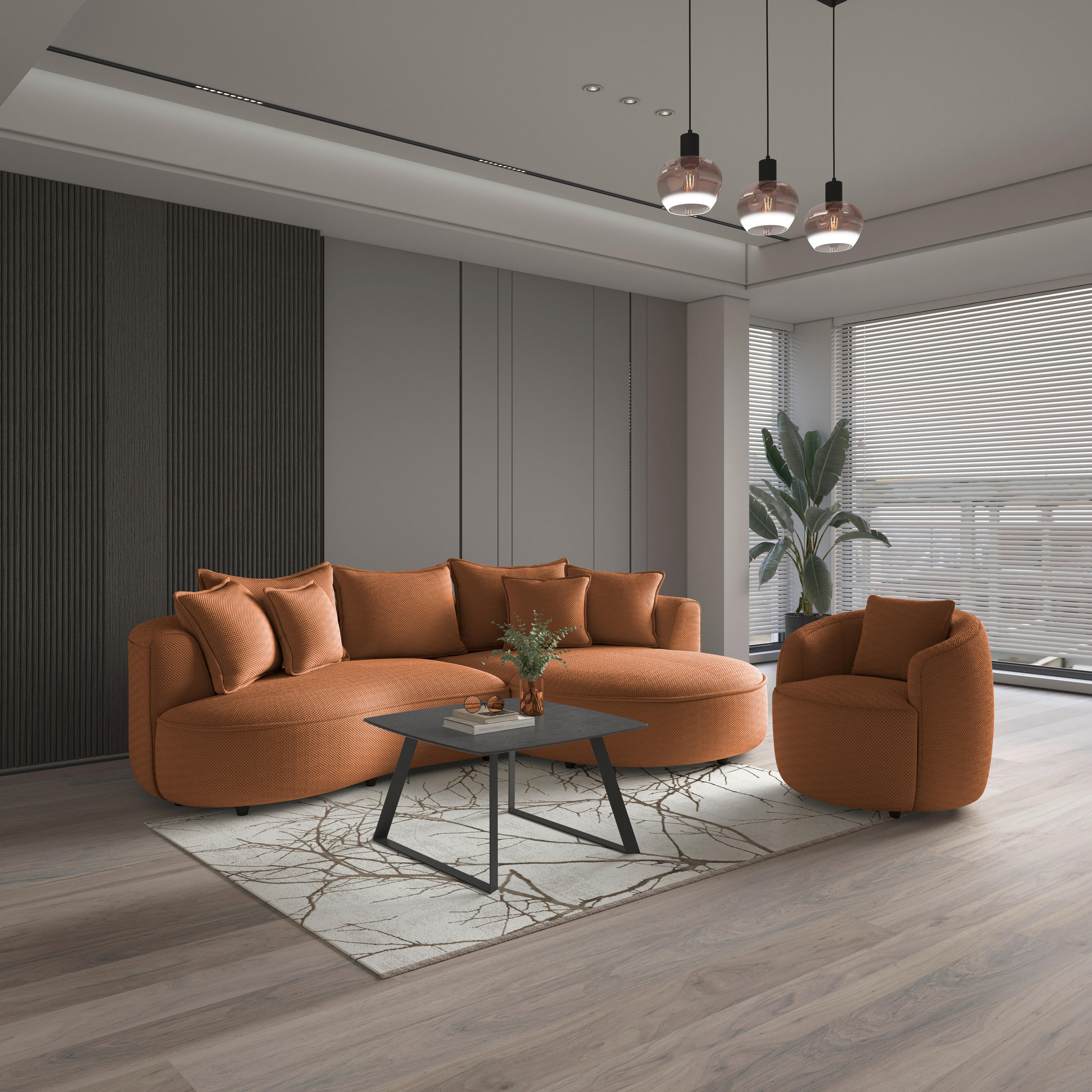 SESSEL in Velours, Struktur Terracotta  - Terracotta/Schwarz, Modern, Kunststoff/Textil (81/74/81cm) - Livetastic
