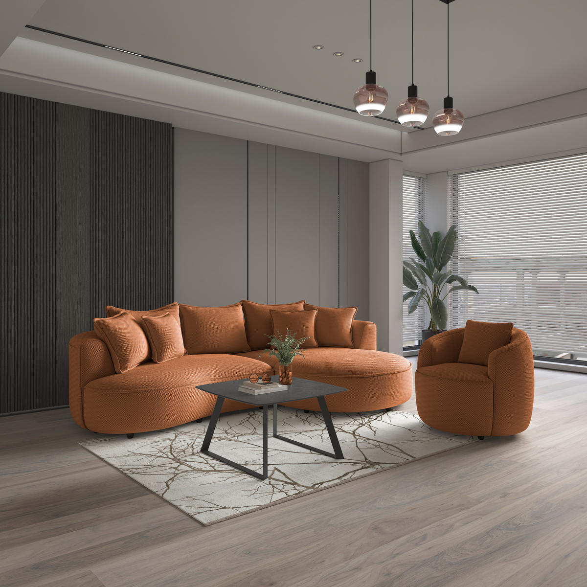 SESSEL in Velours, Struktur Terracotta  - Terracotta/Schwarz, MODERN, Kunststoff/Textil (81/74/81cm) - Livetastic
