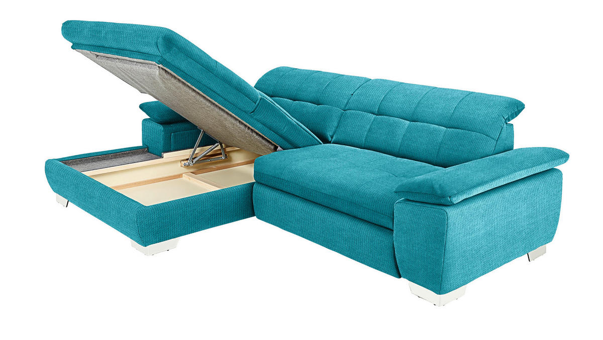 ECKSOFA Mikrofaser Türkis  - Türkis/Chromfarben, Design, Textil/Metall (180/265cm) - Carryhome