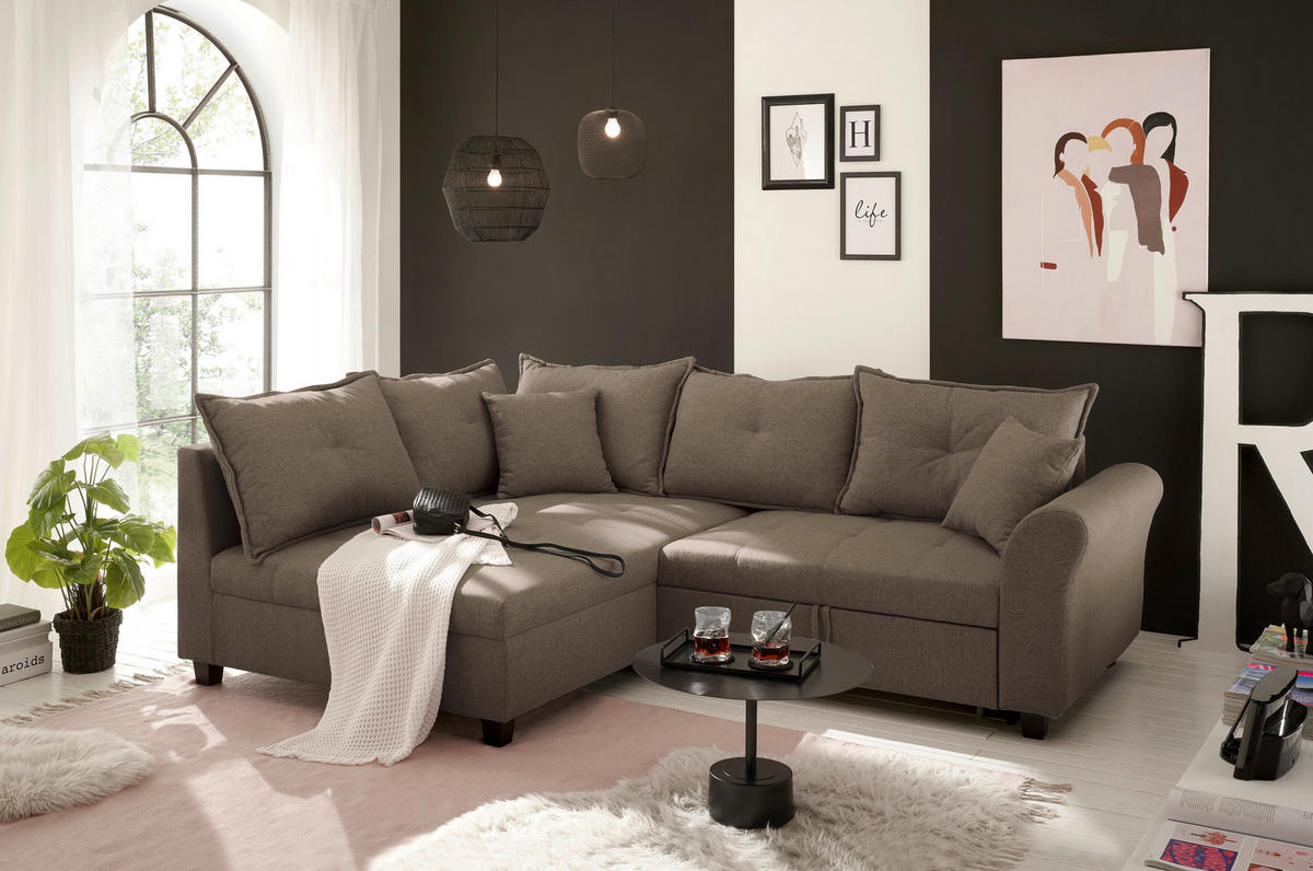 ECKSOFA in Webstoff Braun  - Schwarz/Braun, Modern, Kunststoff/Textil (175/252cm) - Livetastic