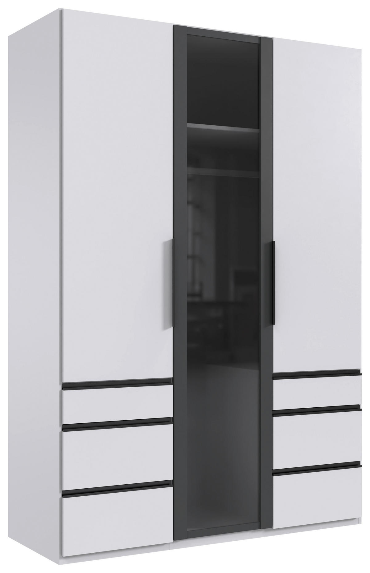 KLEIDERSCHRANK 150/216/58 cm 3-türig Grau, Weiß  - Schwarz/Weiß, Design, Glas/Holzwerkstoff (150/216/58cm) - Hom`in
