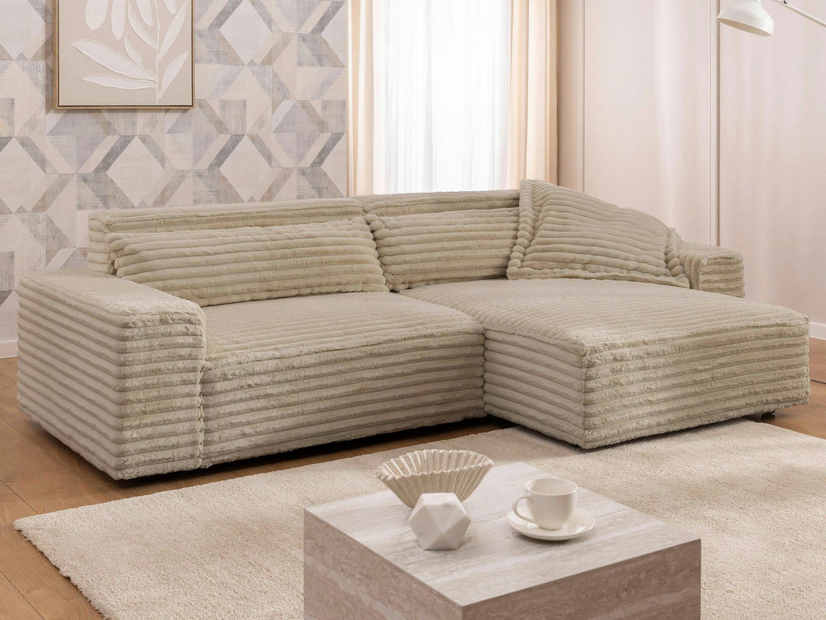 ECKSOFA Curduroy in Cord Hellbraun Rückenkissen  251/142 cm  - Hellbraun/Schwarz, Design, Kunststoff/Textil (251/142cm) - P & B