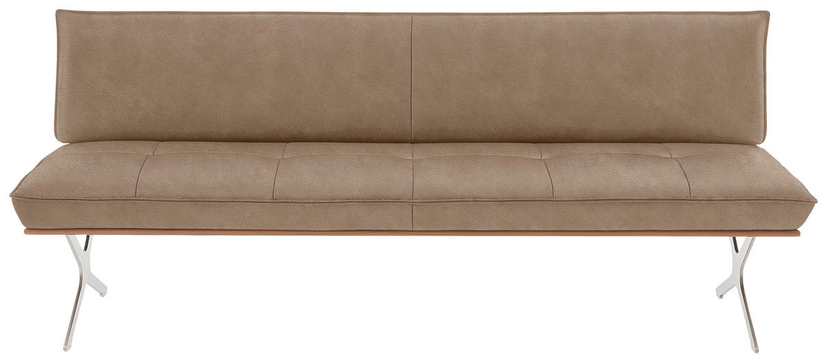 SITZBANK in Holz, Metall, Leder Edelstahlfarben, Beige  - Edelstahlfarben/Beige, Design, Leder/Holz (214/88/66cm) - Koinor