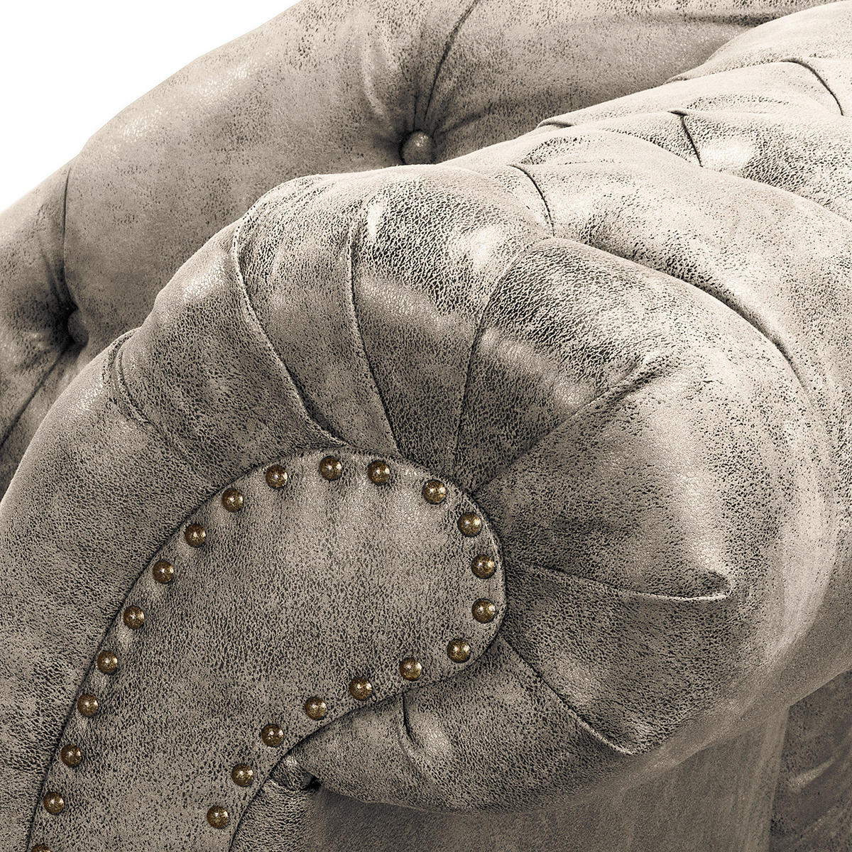 RÉCAMIERE Lederlook Hellgrau  - Hellgrau/Braun, Design, Holz/Textil (185/93/75cm) - Livetastic