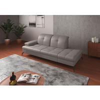 RÉCAMIERE Hellgrau Echtleder  - Hellgrau/Schwarz, KONVENTIONELL, Leder/Metall (231/90/122cm) - Sit & More