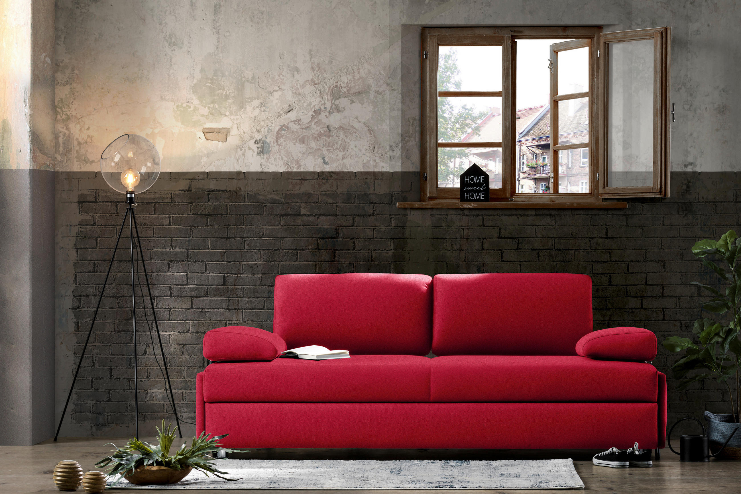 SCHLAFSOFA in Textil Rot  - Chromfarben/Rot, Design, Textil/Metall (212/84/100cm) - Bali
