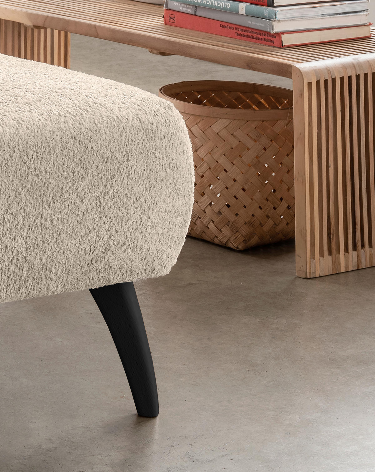 XXL-SESSEL Bouclé Beige    - Beige/Schwarz, MODERN, Holz/Textil (108/84/155cm) - MID.YOU