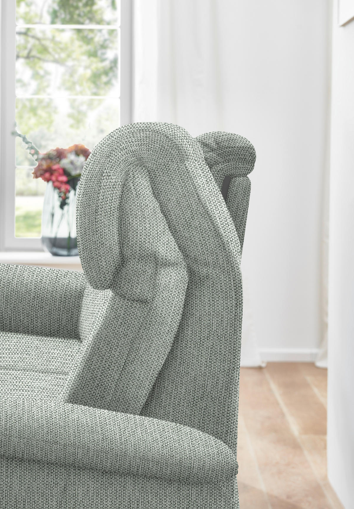 TRAPEZSOFA in Flachgewebe Hellgrau  - Hellgrau/Schwarz, Konventionell, Textil/Metall (219/107/97cm) - Pure Home Comfort