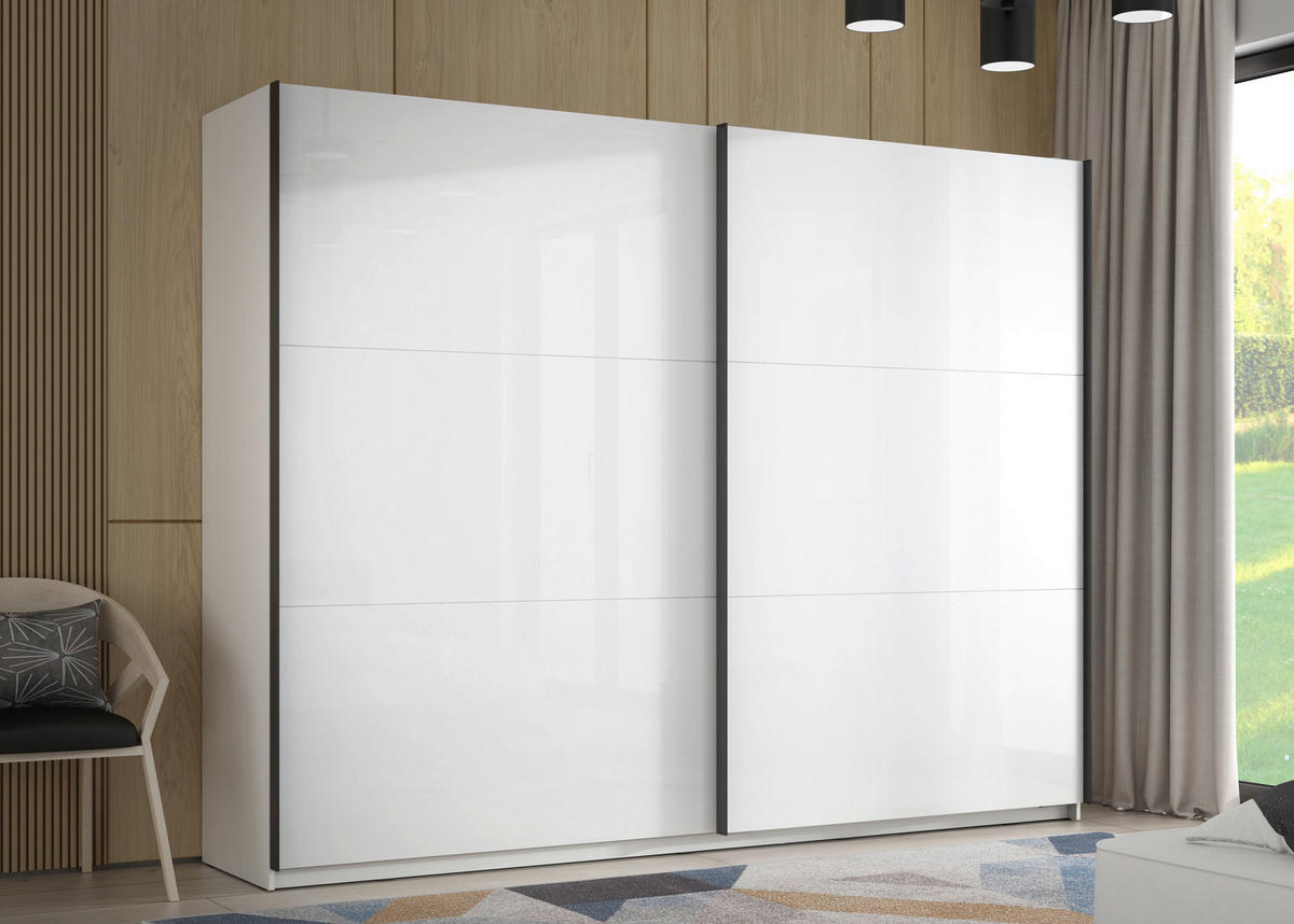 SKŘÍŇ S POSOUVACÍMI DVEŘMI, bílá, vysoce lesklá bílá, 269,9/209,7/61,2 cm - bílá/černá, Moderní, kov/kompozitní dřevo (269,9/209,7/61,2cm) - home24