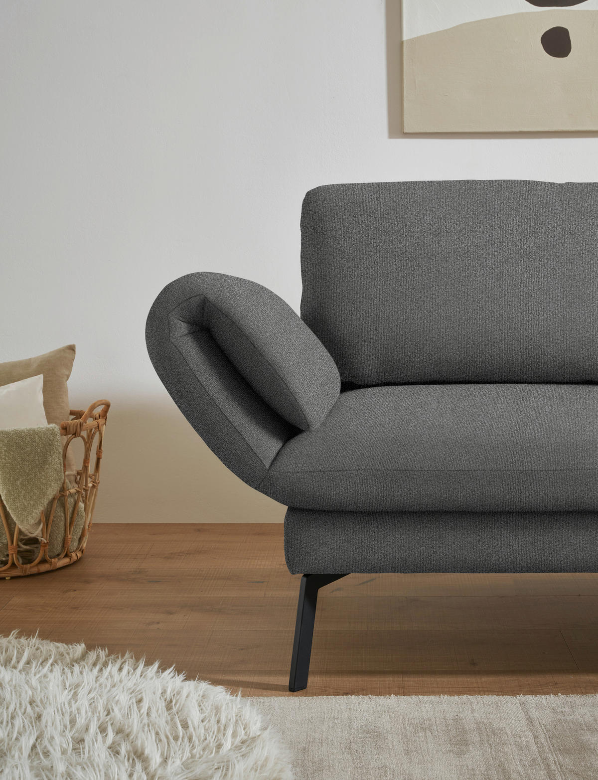 ECKSOFA  in Flachgewebe Dunkelgrau  255-365/175-224 cm  - Dunkelgrau/Schwarz, Design, Textil/Metall (255-365/175-224cm) - Dieter Knoll
