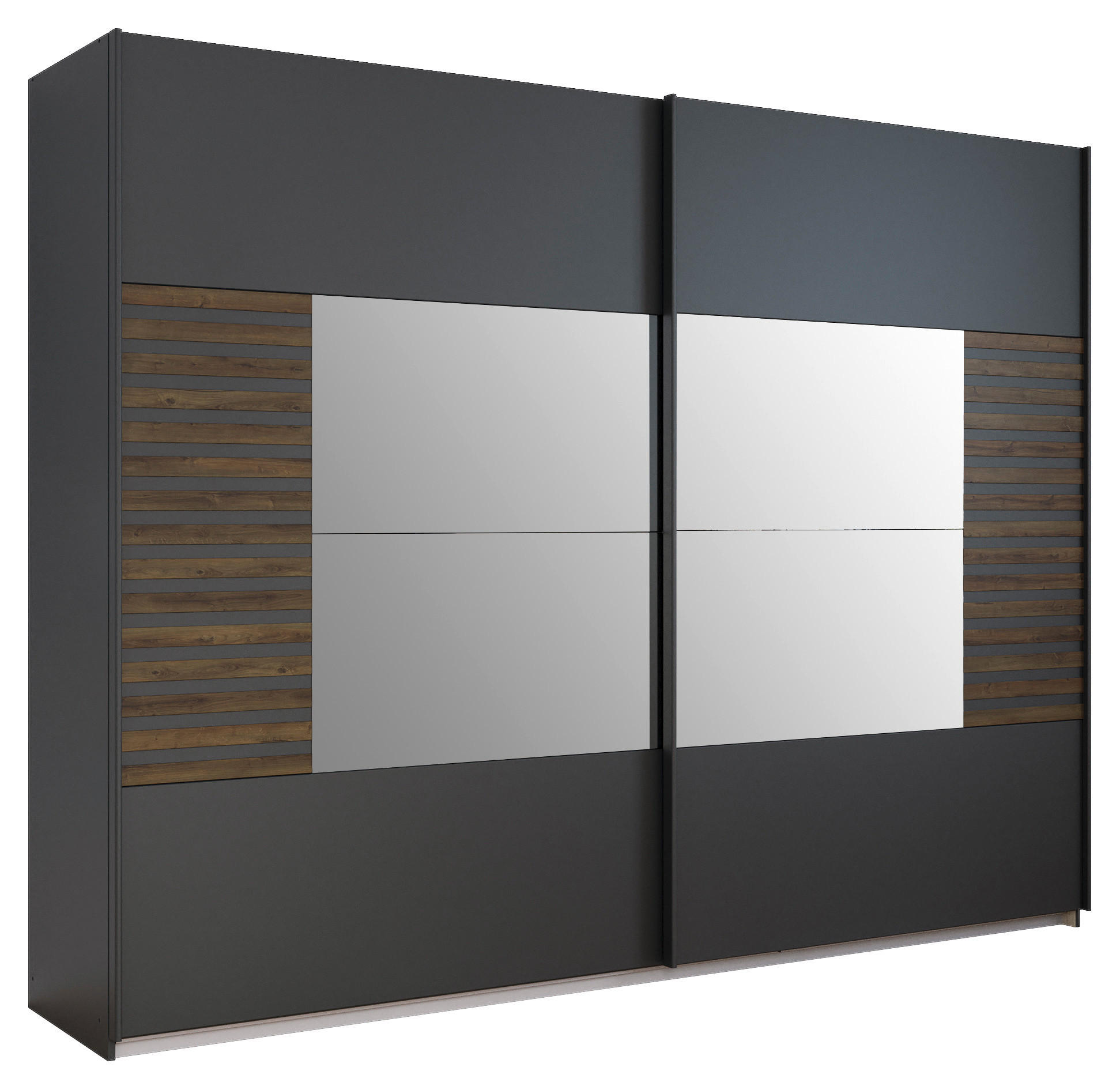 Rauch Möbel SCHWEBETÜRENSCHRANK Dunkelgrau, Eiche dunkel 271cm × 62cm × 210cm