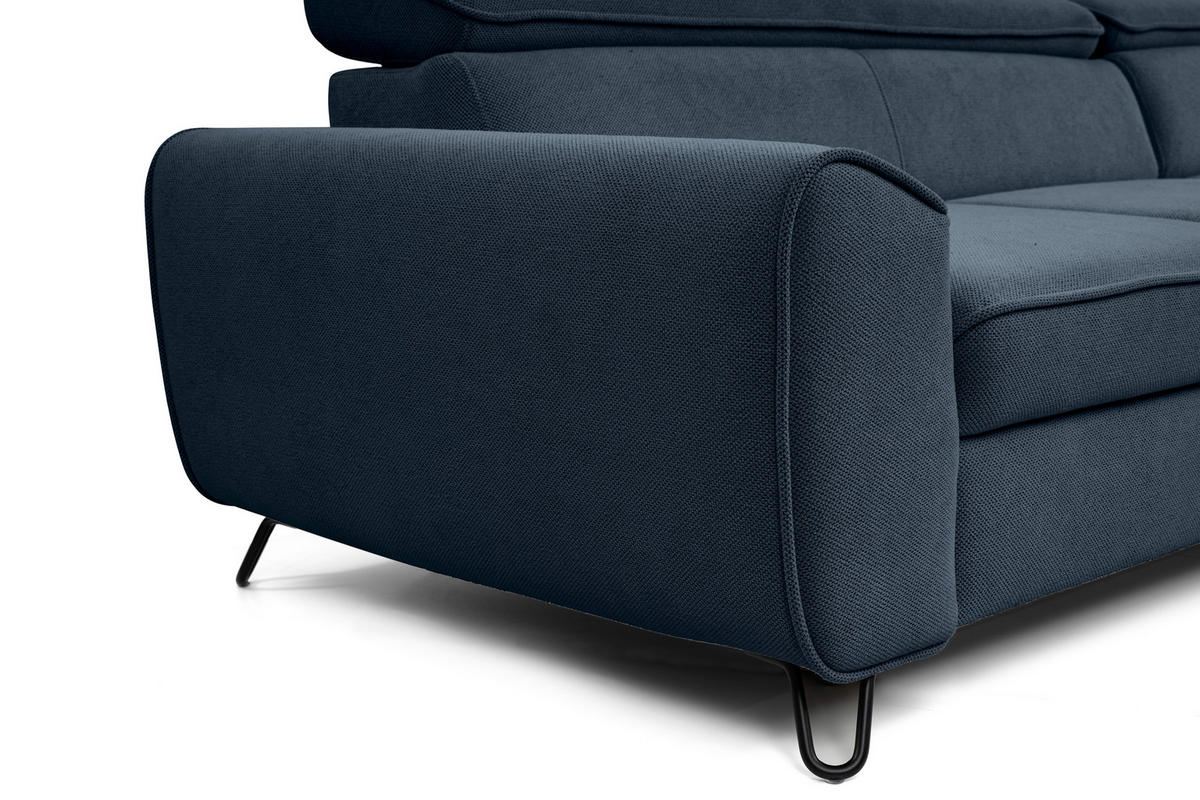 ECKSOFA inkl. Funktion Dunkelblau Flachgewebe  - Schwarz/Dunkelblau, Design, Textil/Metall (250/200cm) - Stylife