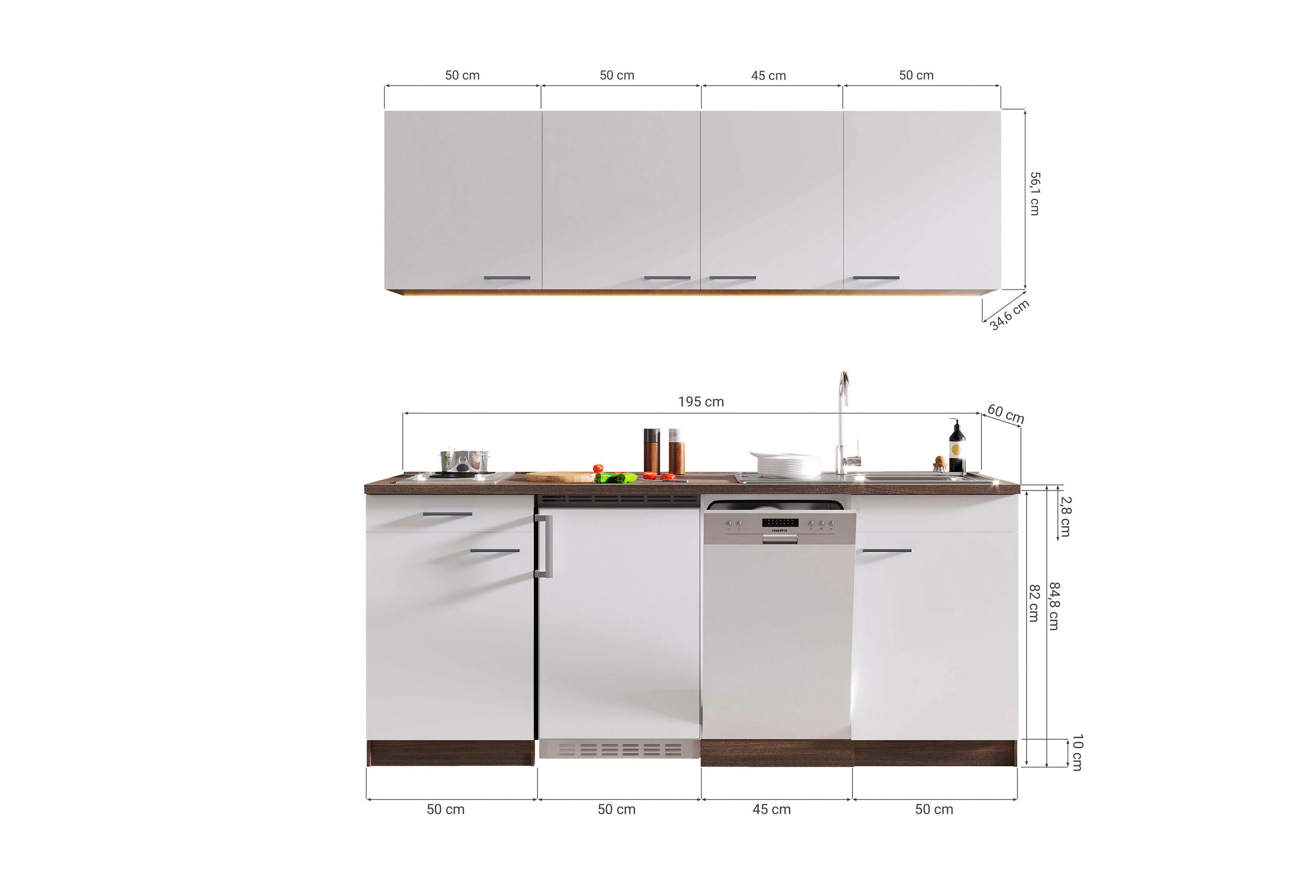 Thumbnail - Respekta Küchenblock, Weiß, Eiche, Holzwerkstoff, 1 Schublade(n),1 Schublade(n) Schubladen, nur wie online abgebildet be...