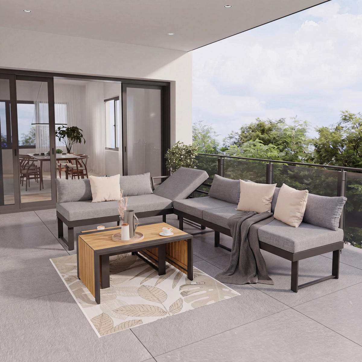 LOUNGEGARNITUR 311/246 cm Akazie Aluminium  - Anthrazit/Grau, Lifestyle, Holz/Textil (311/246cm) - Ambia Garden