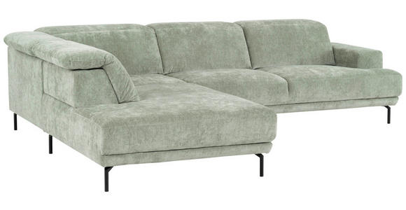 ECKSOFA Mintgrün Chenille Kopfteilverstellung, Sitztiefenverstellung  - Schwarz/Mintgrün, Design, Textil/Metall (243/307cm) - Xora