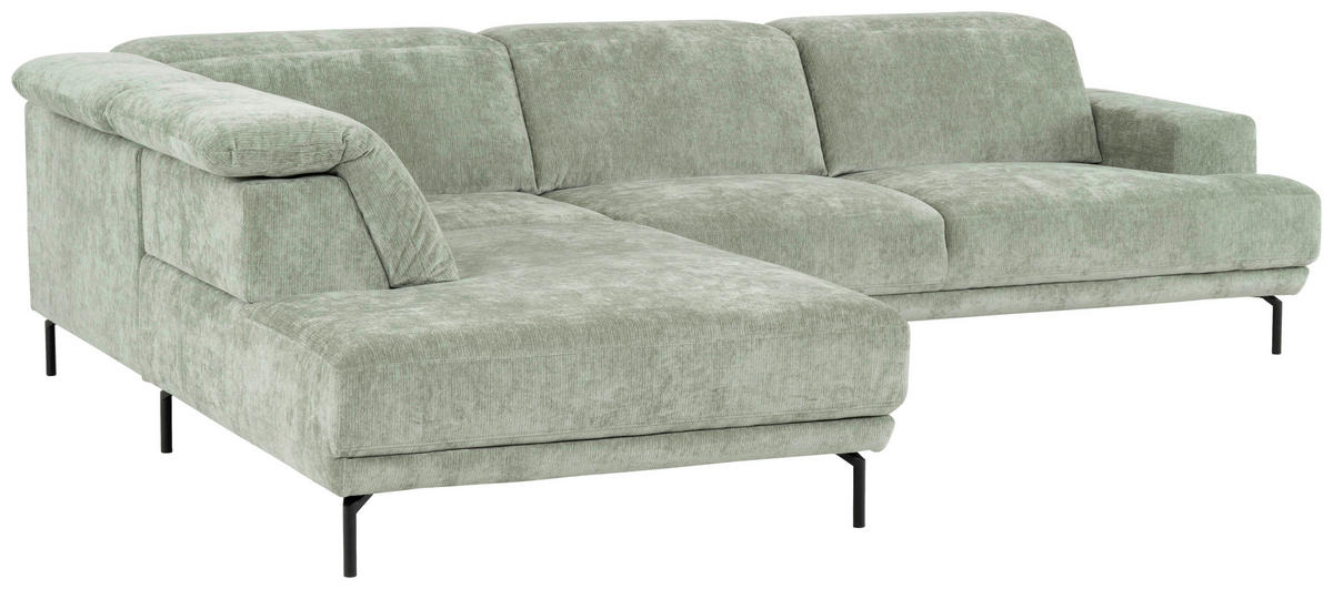 ECKSOFA Mintgrün Chenille Kopfteilverstellung, Sitztiefenverstellung  - Schwarz/Mintgrün, Design, Textil/Metall (243/307cm) - Xora