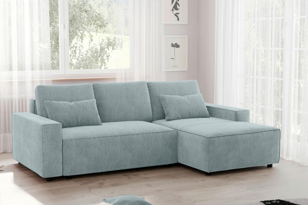 ECKSCHLAFSOFA  mit seitenverkehrt erhältlich, Rücken echt Chenille Mintgrün  - Schwarz/Mintgrün, MODERN, Kunststoff/Textil (247/154cm) - Livetastic