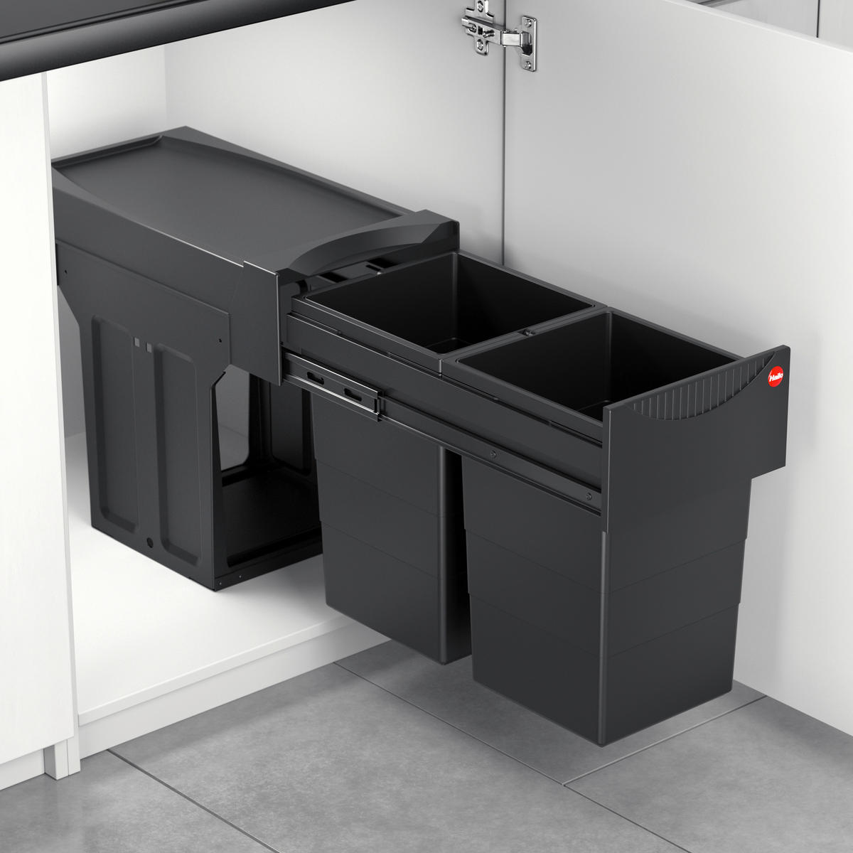 EINBAUABFALLSAMMLER Black Edition 2 x 15 L  - Schwarz, Basics, Kunststoff/Metall (25,1/48,2/40,0cm) - Hailo