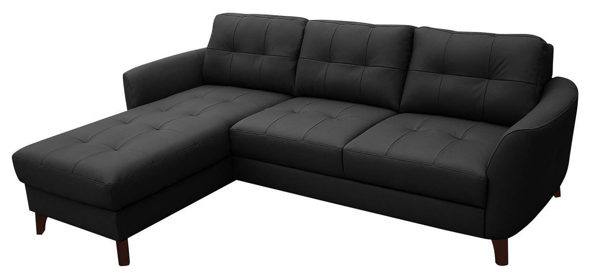 ECKSOFA in Lederlook Echtleder Schwarz  - Buchefarben/Schwarz, Design, Leder/Holz (238/168cm) - Livetastic