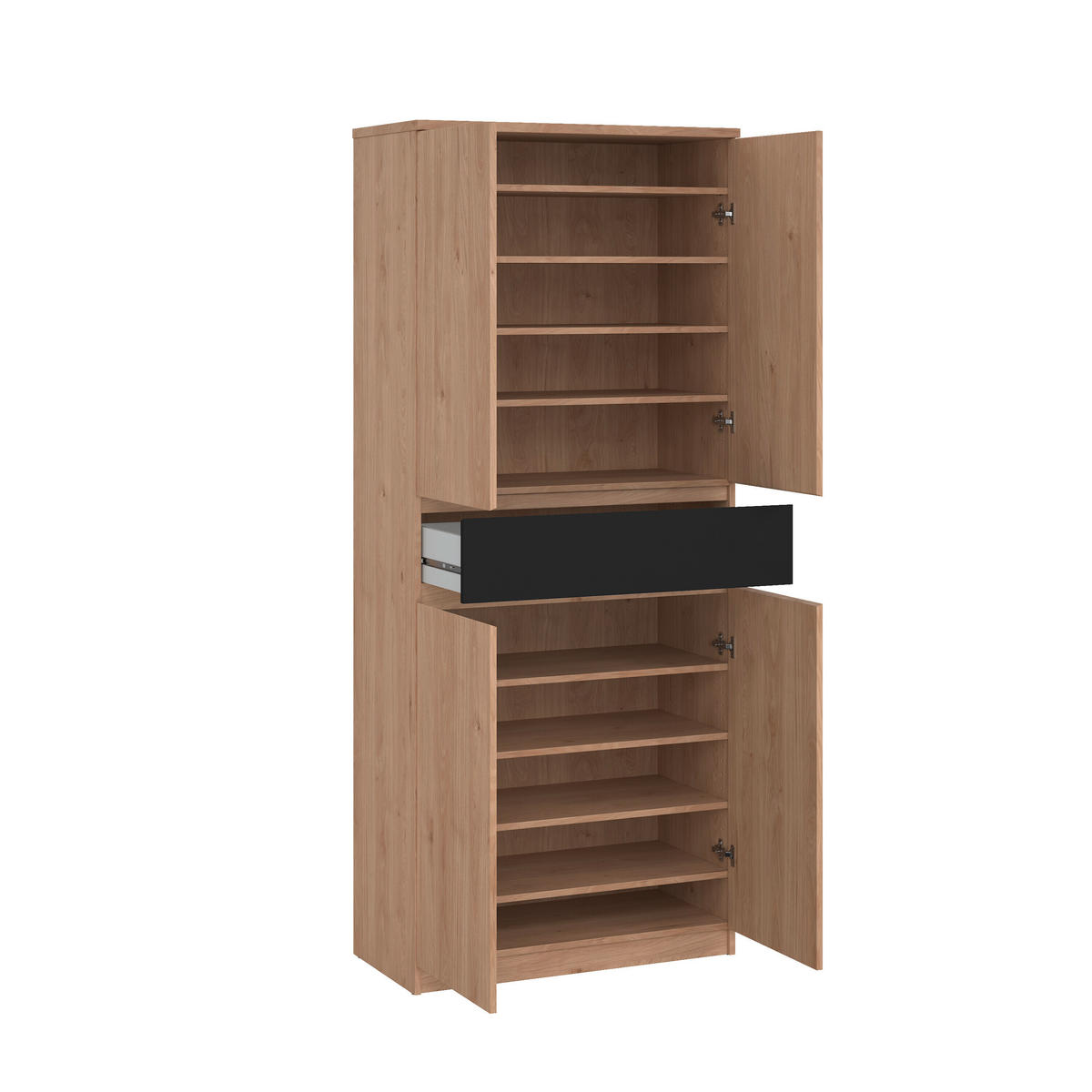 SCHUHSCHRANK Schwarz, Eichefarben  - Eichefarben/Schwarz, Design, Holzwerkstoff (80,4/191,7/40cm) - Livetastic