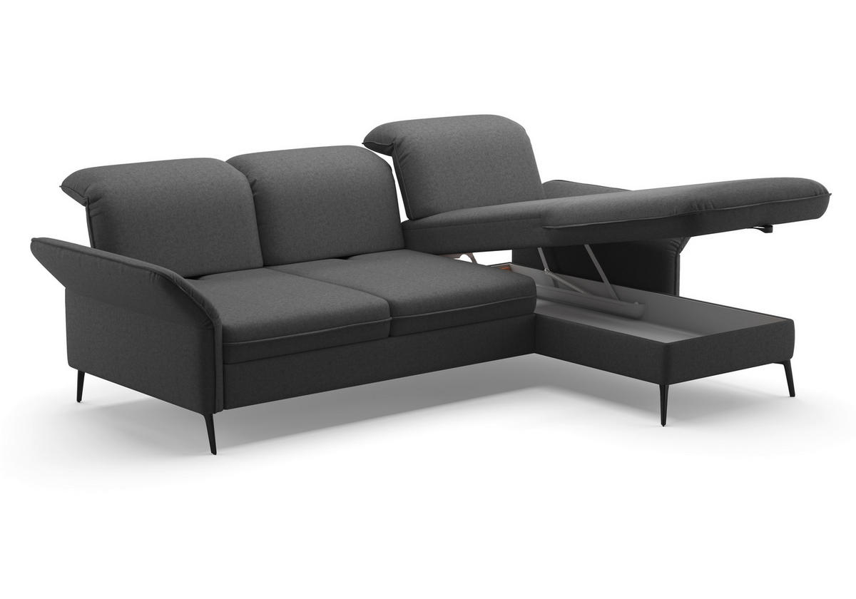 ECKSOFA in Flachgewebe Dunkelgrau  - Dunkelgrau/Schwarz, Konventionell, Textil/Metall (264/198cm) - Sit & More