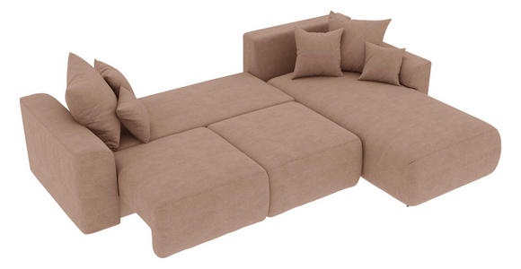 ECKSOFA Cappuccino Lederlook  inkl. Rückenkissen, Bettkasten, Schlaffunktion, Rücken echt, Liegefläche im Originalstoff, Zierkissen  - Chromfarben/Cappuccino, KONVENTIONELL, Kunststoff/Textil (293/195cm) - Carryhome