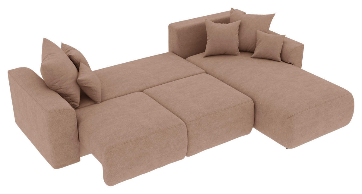 ECKSOFA Cappuccino Lederlook Zierkissen, Rückenkissen, Bettkasten, Schlaffunktion, Rücken echt, Liegefläche im Originalstoff  - Chromfarben/Cappuccino, KONVENTIONELL, Kunststoff/Textil (293/195cm) - Carryhome