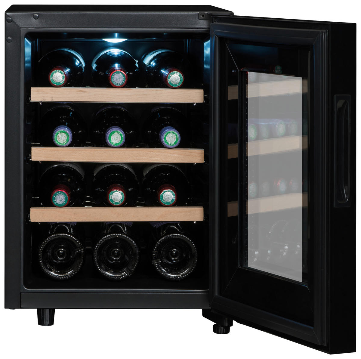 WEINKÜHLSCHRANK CC12F  - Schwarz, Basics, Glas/Holz (48/34,5/46cm)
