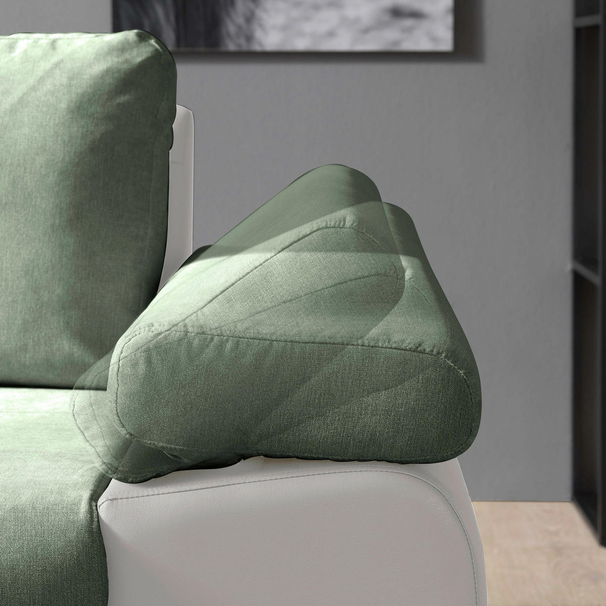 ECKSOFA Weiß, Olivgrün Flachgewebe  - Weiß/Olivgrün, Design, Kunststoff/Textil (175/271cm) - MID.YOU