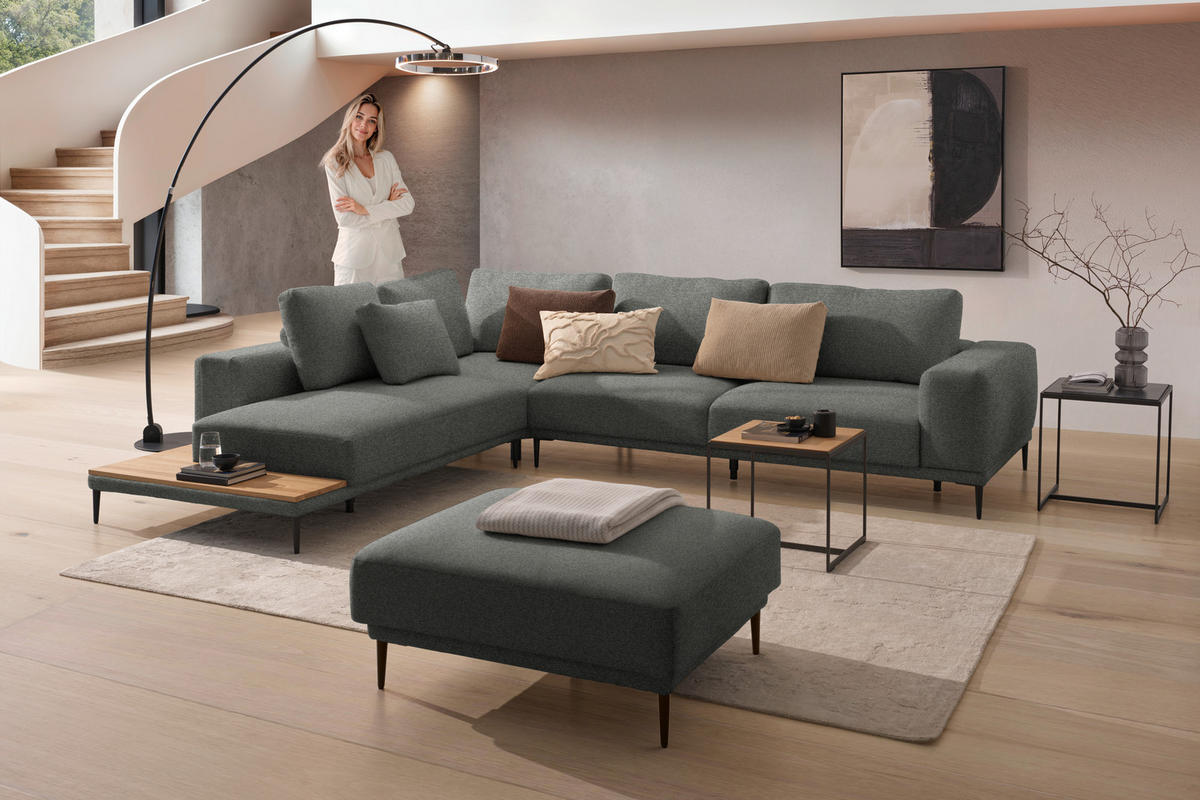 ECKSOFA  in Leinwand Graphitfarben  271/318 cm  - Schwarz/Graphitfarben, Design, Textil/Metall (271/318cm) - Belluti